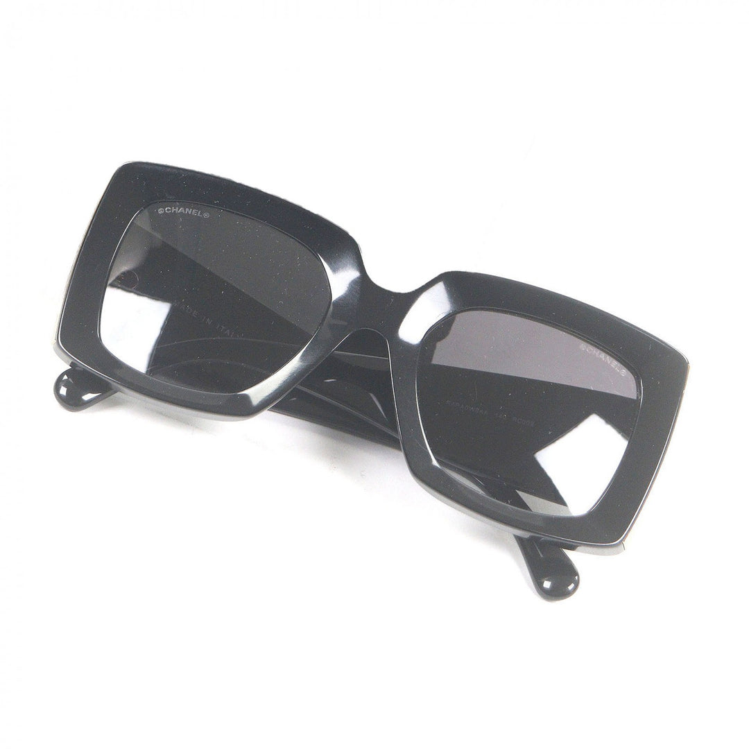 Very Good CHANEL sunglasses COCO Mark Rectangle Shape Eyewear black