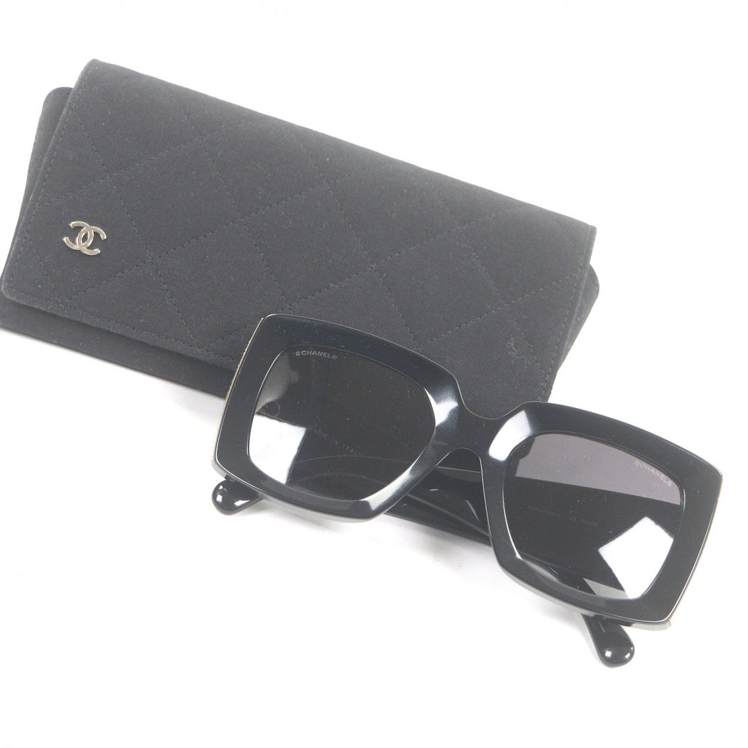 Very Good CHANEL sunglasses COCO Mark Rectangle Shape Eyewear black