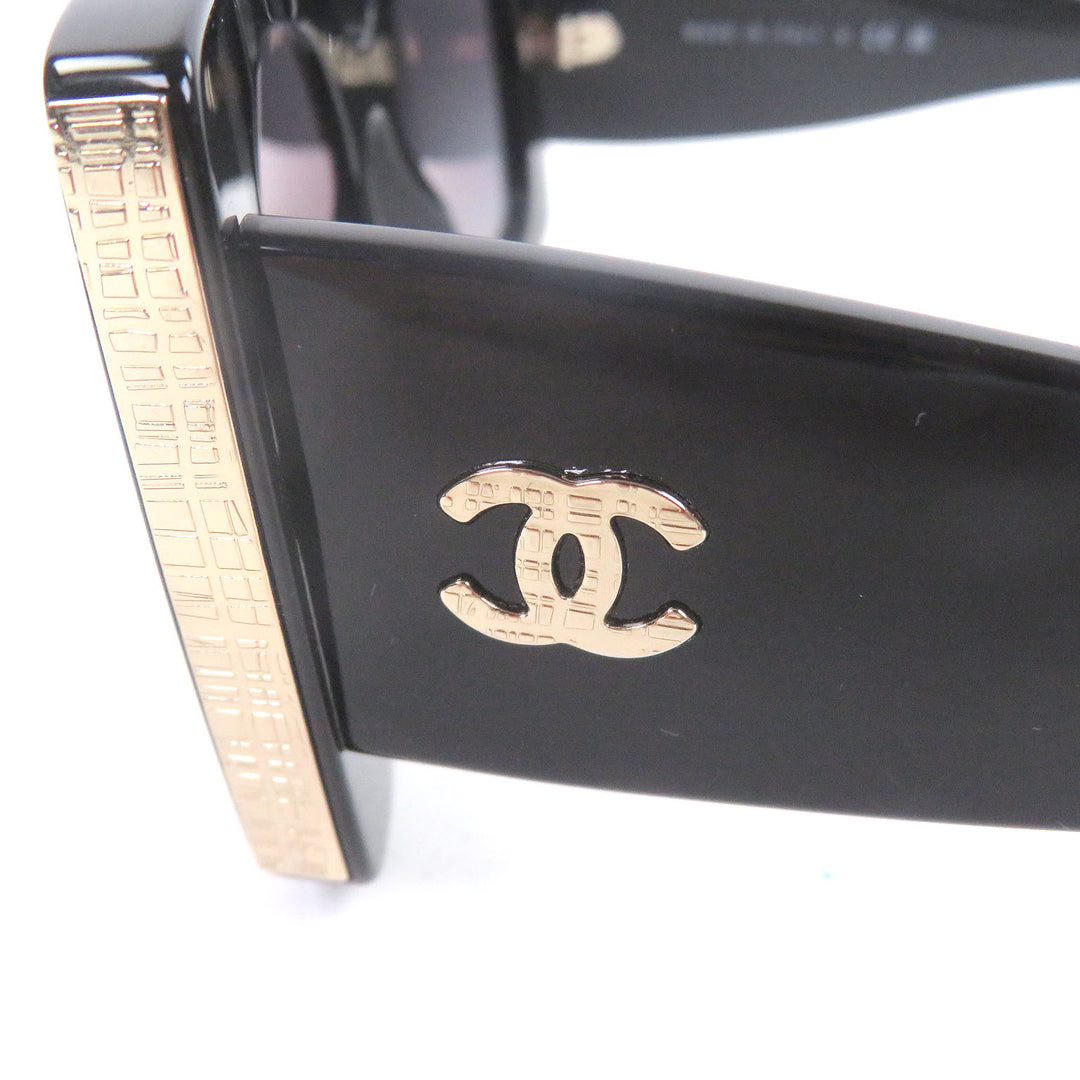 Very Good CHANEL sunglasses COCO Mark Rectangle Shape Eyewear black