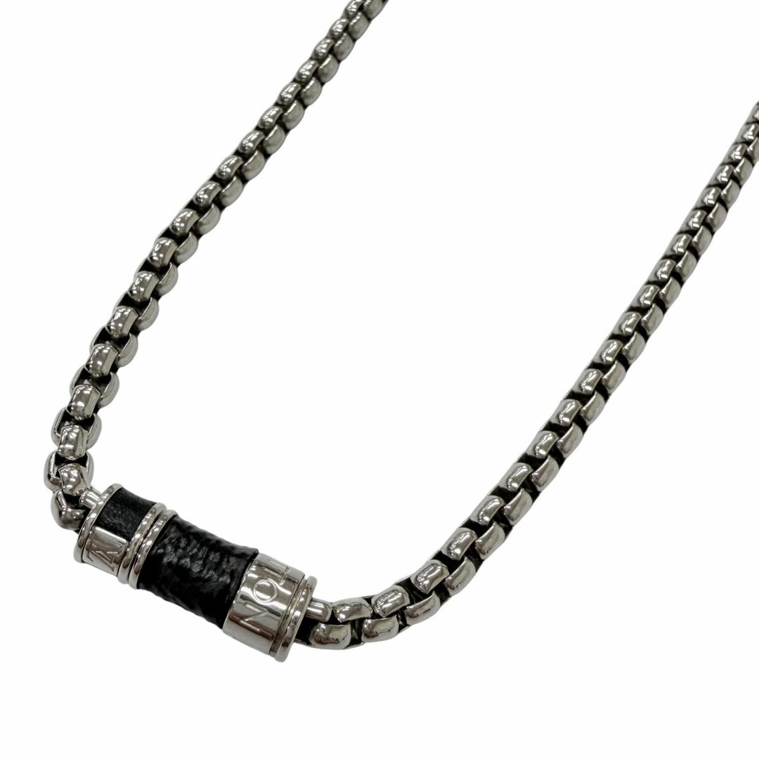 Great LOUIS VUITTON Necklace Collier Chain Silver Monogram Eclipse mens M62588