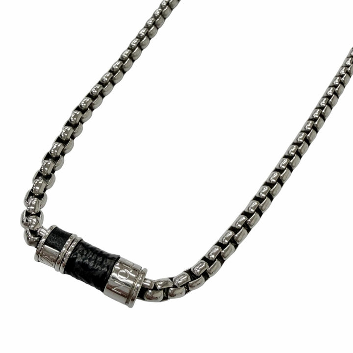 Great LOUIS VUITTON Necklace Collier Chain Silver Monogram Eclipse mens M62588