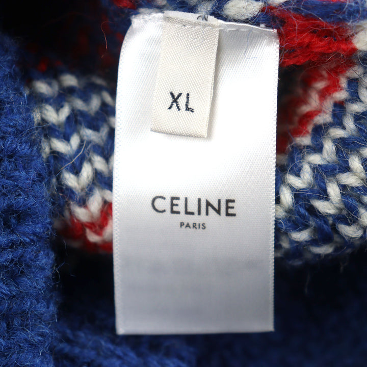 CELINE ニット ロゴ刺繍 フェアアイル クルーネック ウール メンズ XL 2AA80628S 美品