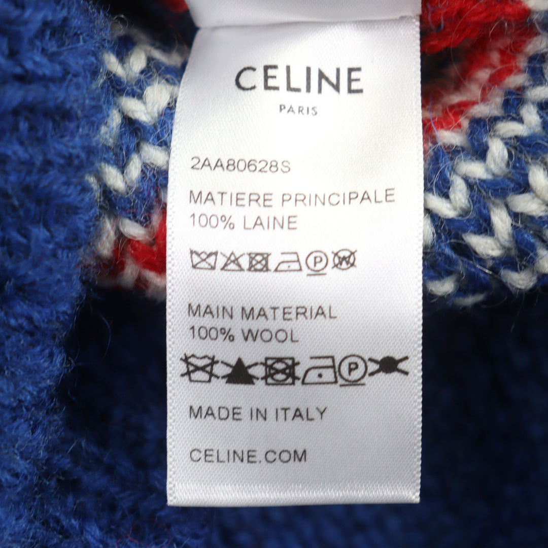 CELINE ニット ロゴ刺繍 フェアアイル クルーネック ウール メンズ XL 2AA80628S 美品