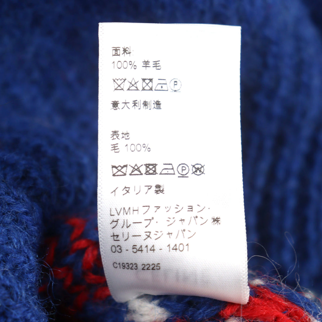 CELINE ニット ロゴ刺繍 フェアアイル クルーネック ウール メンズ XL 2AA80628S 美品