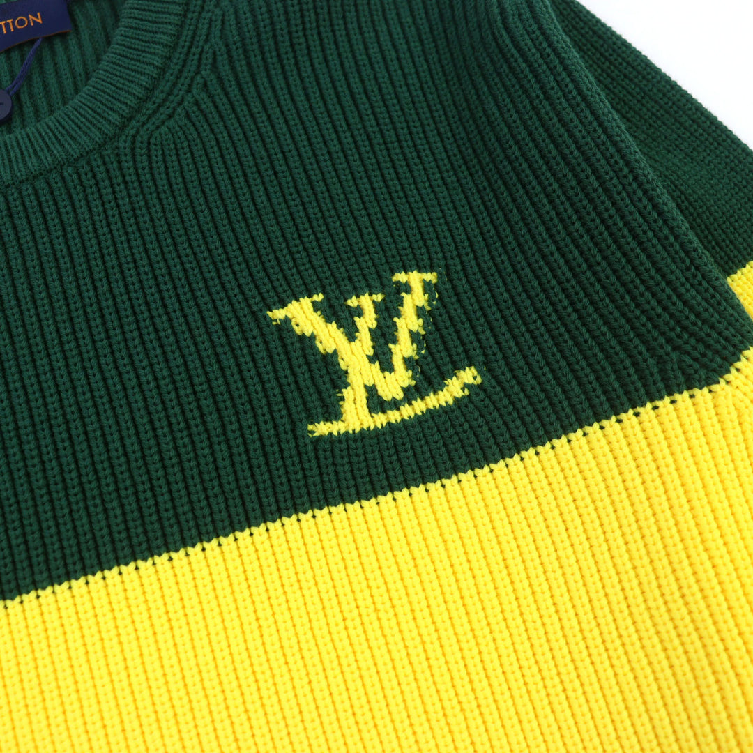 新品 LOUIS VUITTON ニット ロゴ刺繍 ラスタカラー クルーネック メンズ L HKN67W