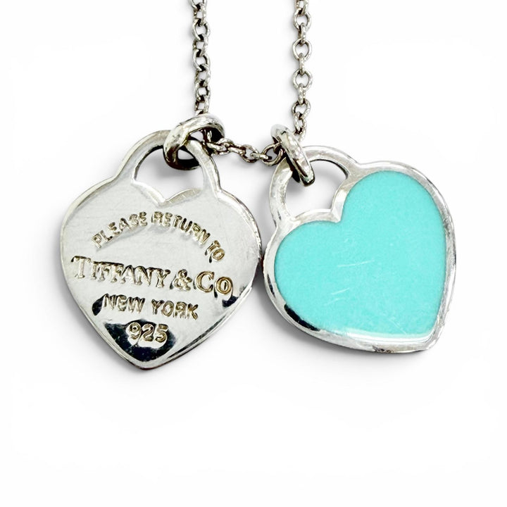 Great TIFFANY&Co. Necklace Mini double heart tag Pendant Silver AG925 Women
