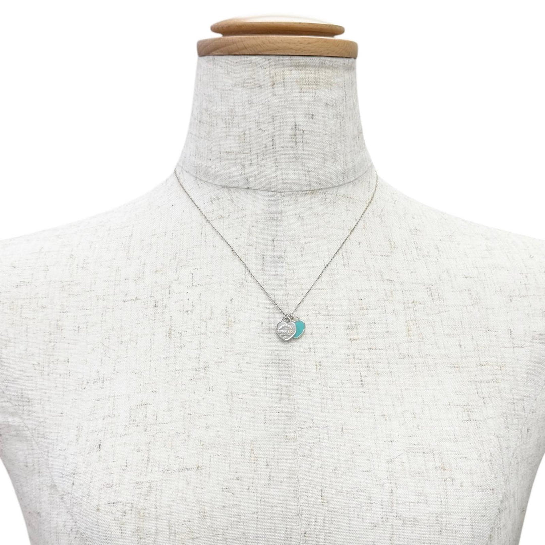 Great TIFFANY&Co. Necklace Mini double heart tag Pendant Silver AG925 Women