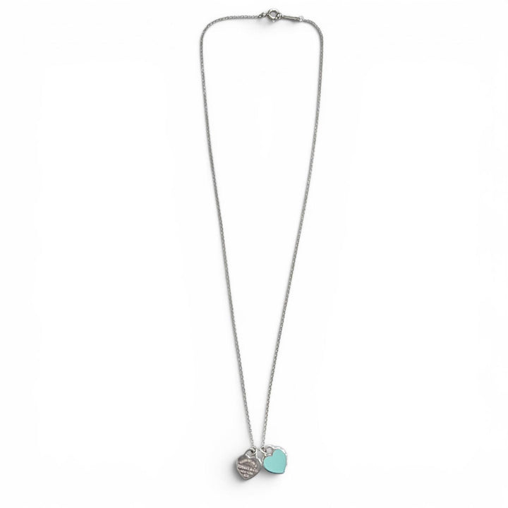 Great TIFFANY&Co. Necklace Mini double heart tag Pendant Silver AG925 Women
