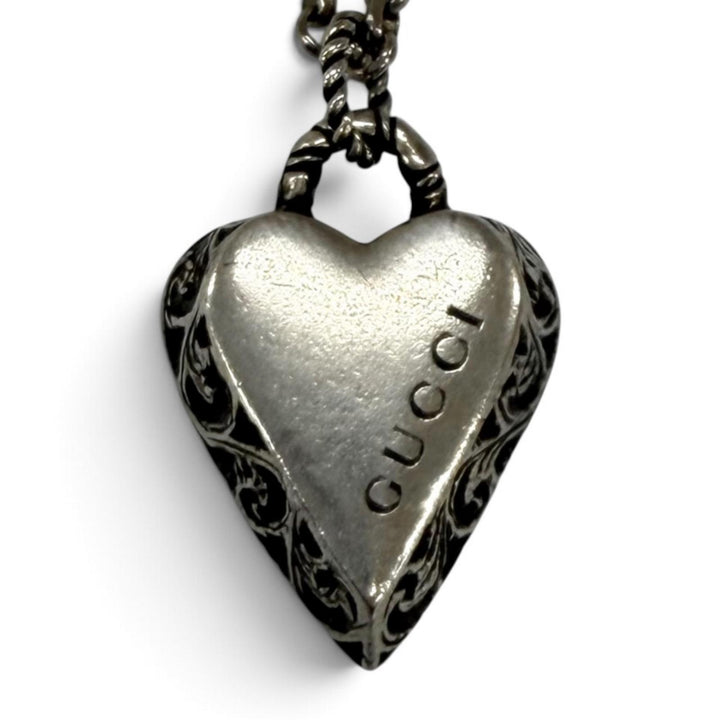 Great GUCCI Necklace Engraved heart charm Silver AG925 Women 678907
