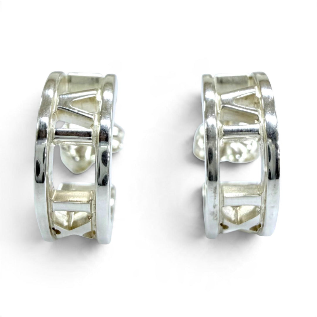 Great TIFFANY&Co. Pierce Open Atlas Hoop Earrings Accessories Silver AG925 Women