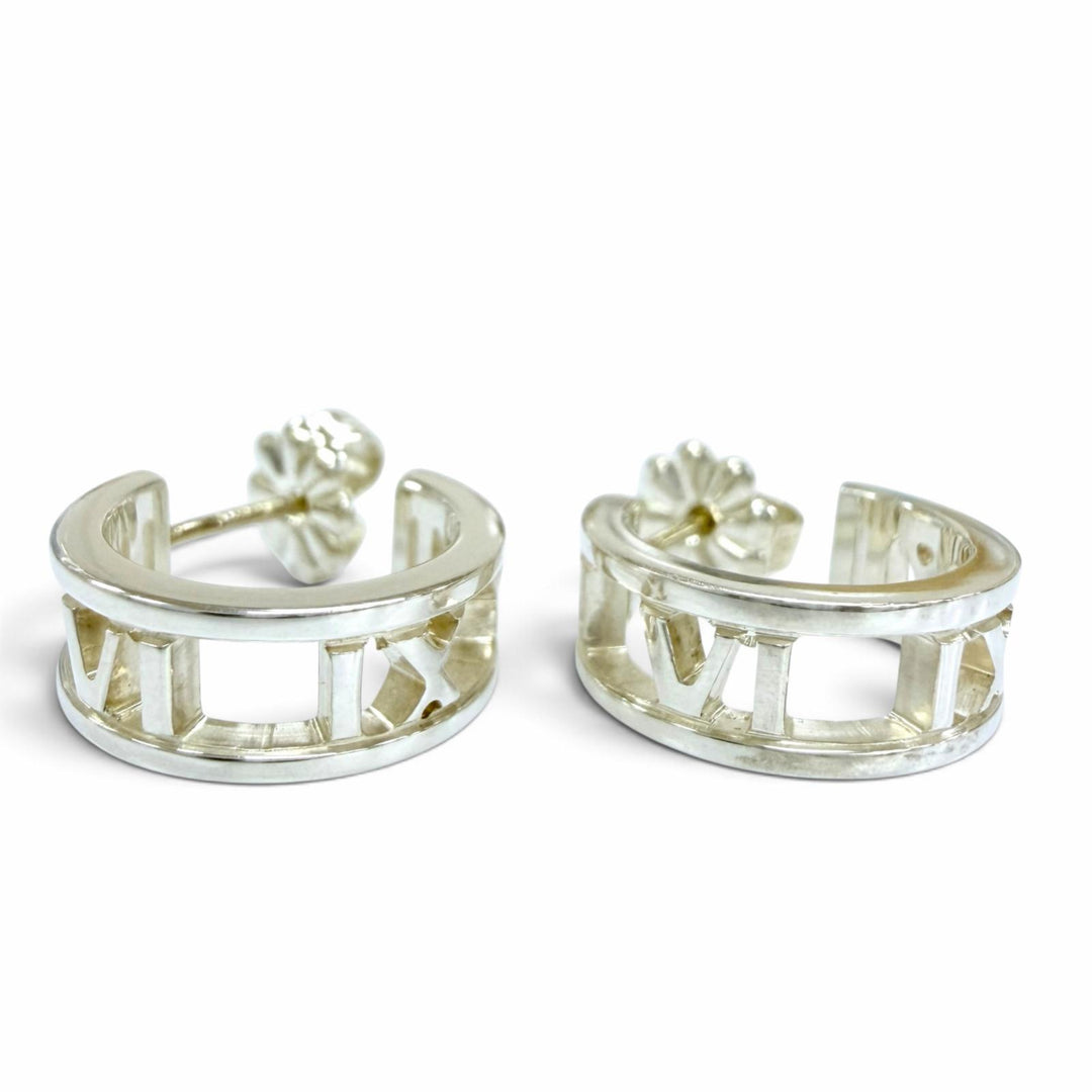 Great TIFFANY&Co. Pierce Open Atlas Hoop Earrings Accessories Silver AG925 Women