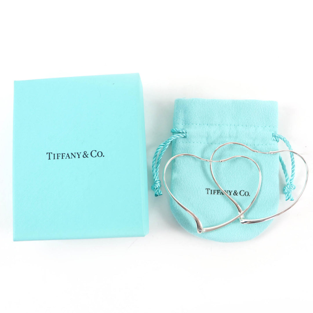 Excellent TIFFANY&Co. Pierce Open Heart Large Pierce Hoop earring Silver AG925