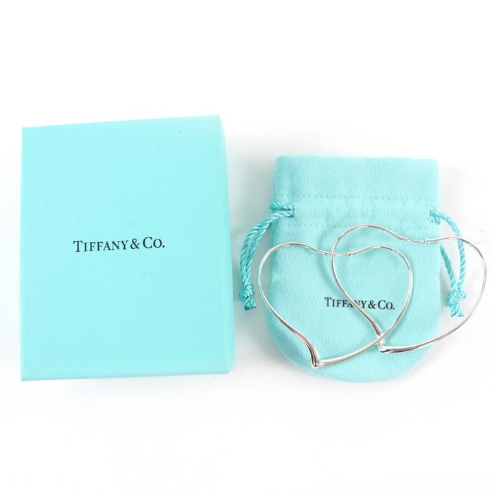 Excellent TIFFANY&Co. Pierce Open Heart Large Pierce Hoop earring Silver AG925