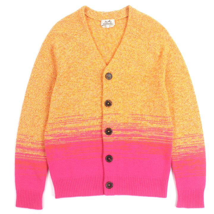 Excellent HERMES cardigan Gradient V-neck knit Orange pink cashmere mens S