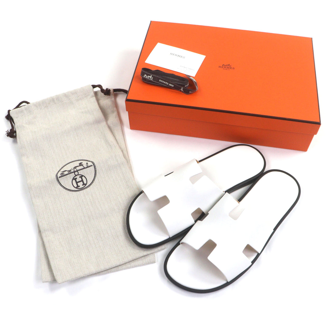 Pristine HERMES Sandals Izmir slide white leather mens 42