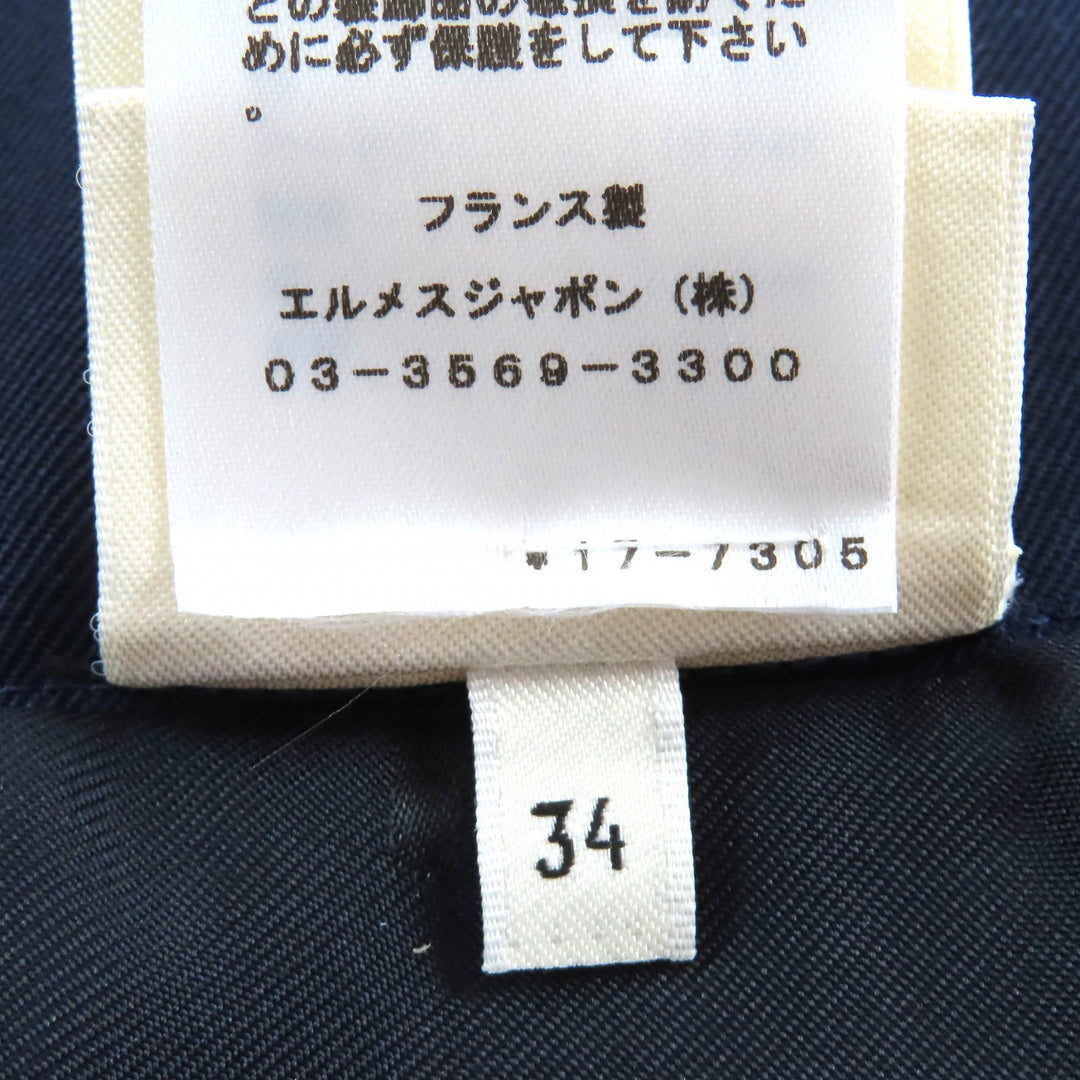 新品 HERMES タイトスカート センタージップ ネイビー ウール レディース 34