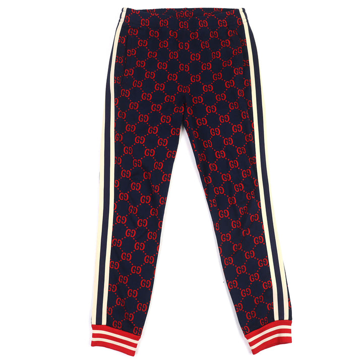 素晴らしい GUCCI パンツ GG ジャカード トラックパンツ スウェットシャツ ネイビー レッド コットン S 496920