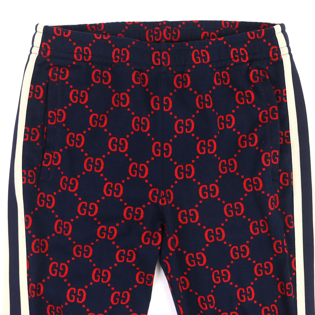 素晴らしい GUCCI パンツ GG ジャカード トラックパンツ スウェットシャツ ネイビー レッド コットン S 496920