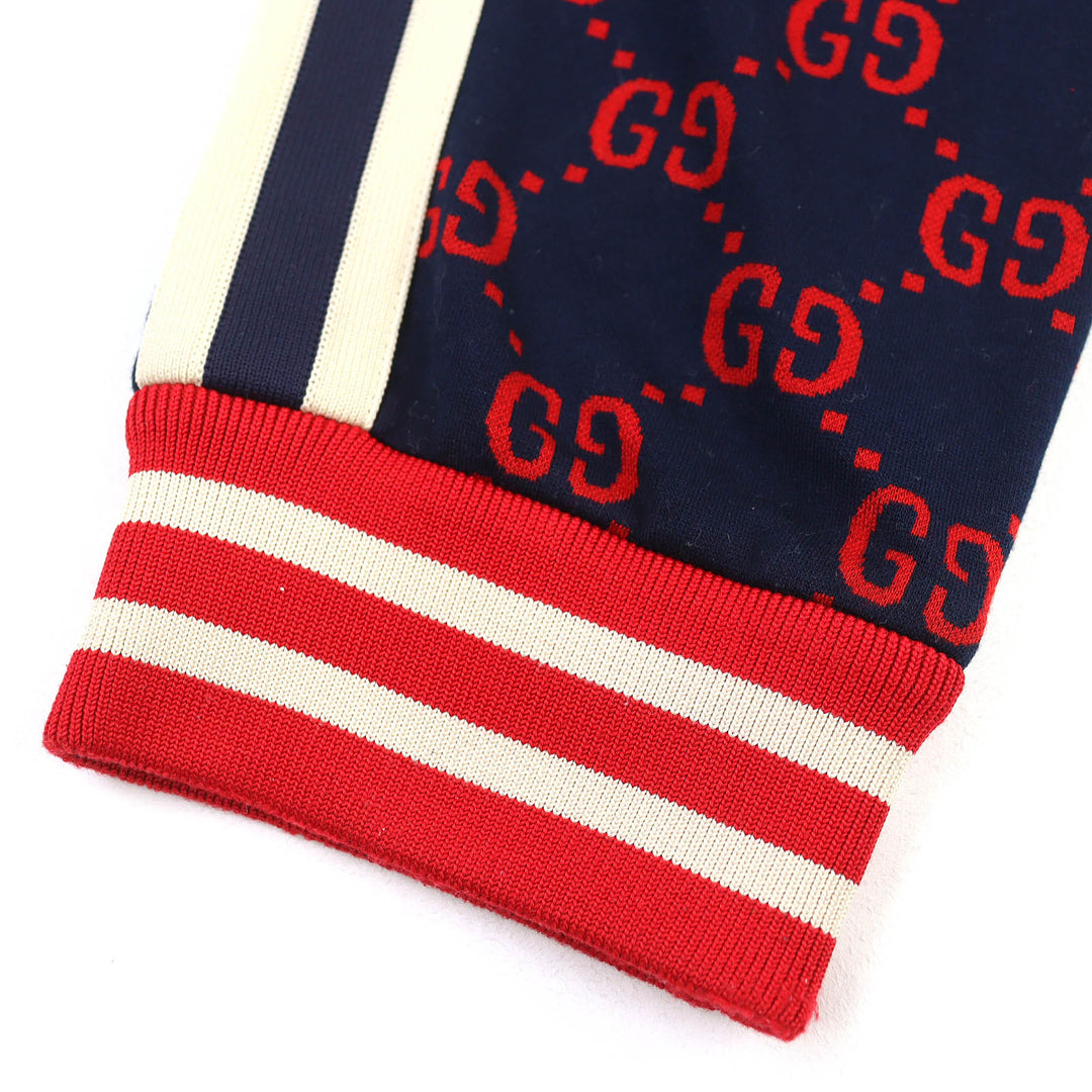 素晴らしい GUCCI パンツ GG ジャカード トラックパンツ スウェットシャツ ネイビー レッド コットン S 496920