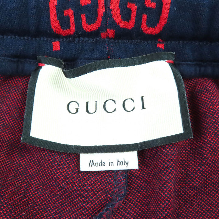 素晴らしい GUCCI パンツ GG ジャカード トラックパンツ スウェットシャツ ネイビー レッド コットン S 496920