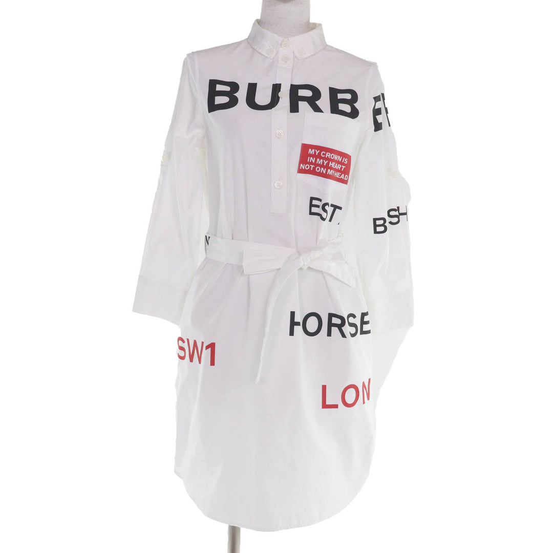 Excellent BURBERRY one piece Horseferry Tisci-era shirt dress white 36 8013907