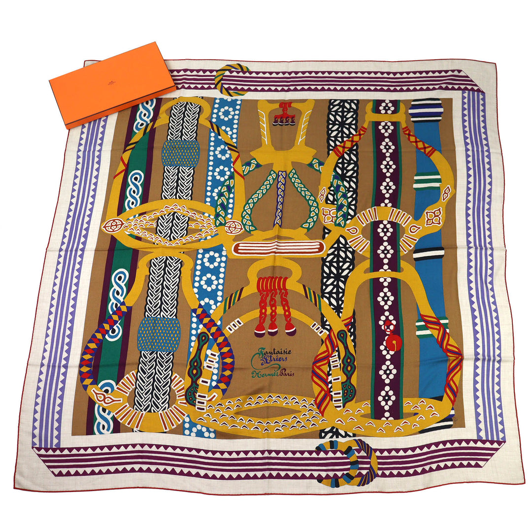 新品 HERMES スカーフ 鐙のファンタジー カレ140 カシミア レディース
