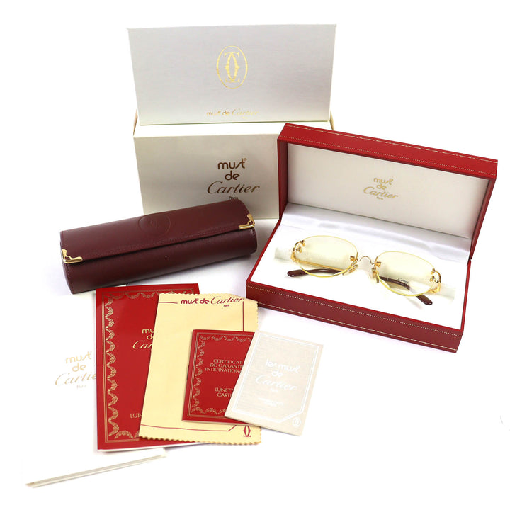 カルティエ メガネ ツーポイント リムレス ゴールド ボルドー メンズ
