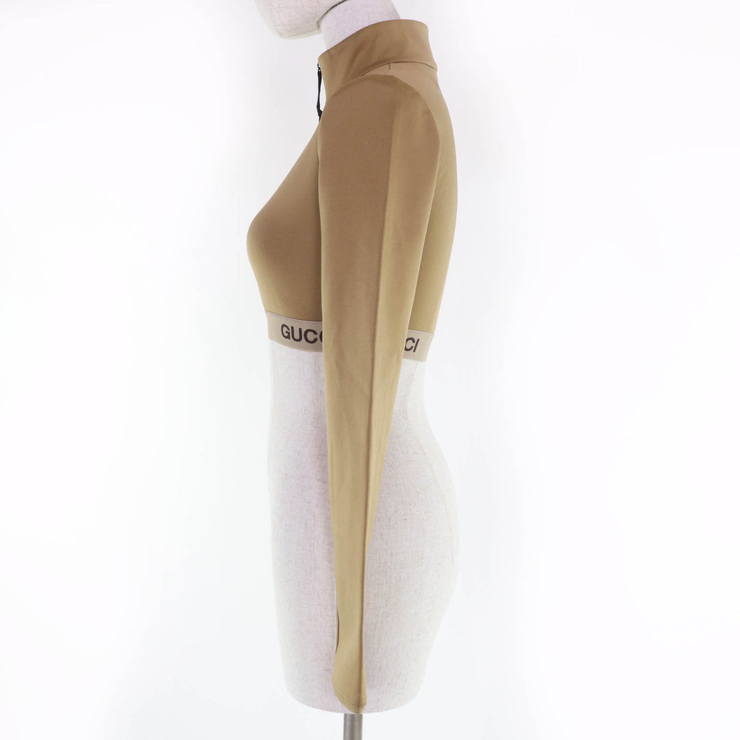 Pristine GUCCI tops Logo-emblazoned cropped long-sleeve T-shirt Brown XXS 672399
