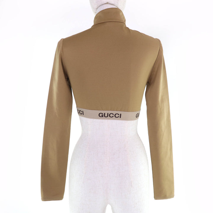 Pristine GUCCI tops Logo-emblazoned cropped long-sleeve T-shirt Brown XXS 672399