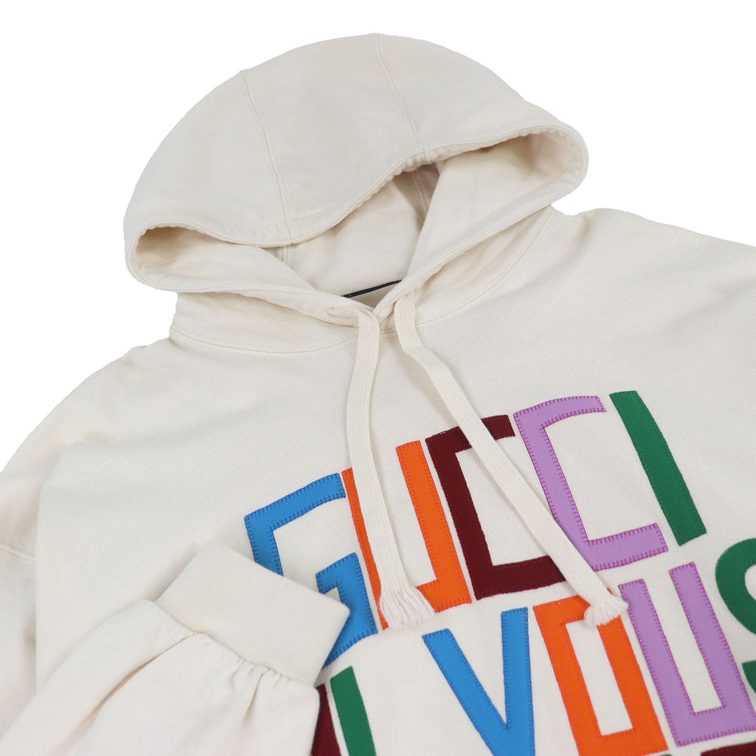素晴らしい GUCCI パーカー フェルト スウェットシャツ パッチ付き アイボリー コットン メンズ XS 721427