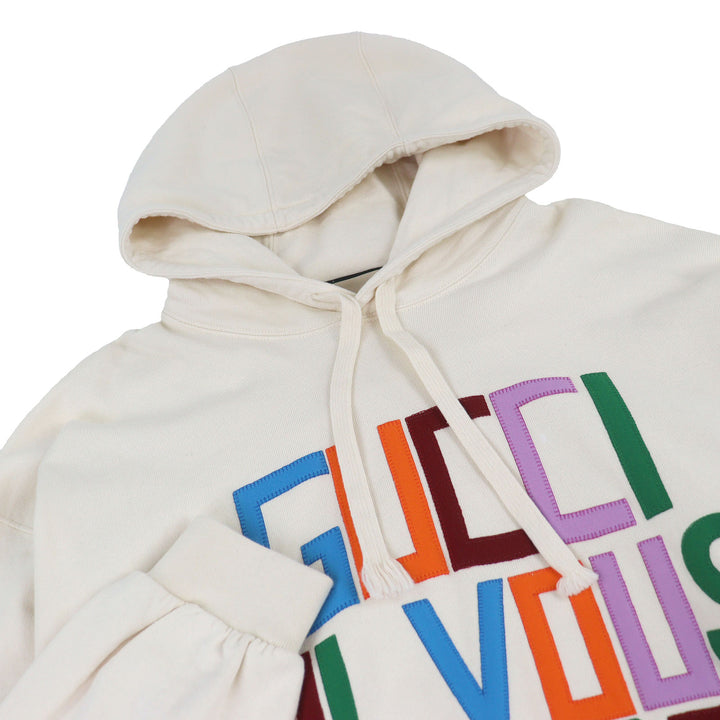 素晴らしい GUCCI パーカー フェルト スウェットシャツ パッチ付き アイボリー コットン メンズ XS 721427