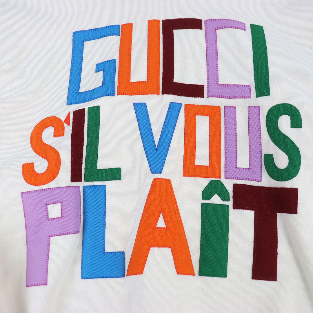 素晴らしい GUCCI パーカー フェルト スウェットシャツ パッチ付き アイボリー コットン メンズ XS 721427