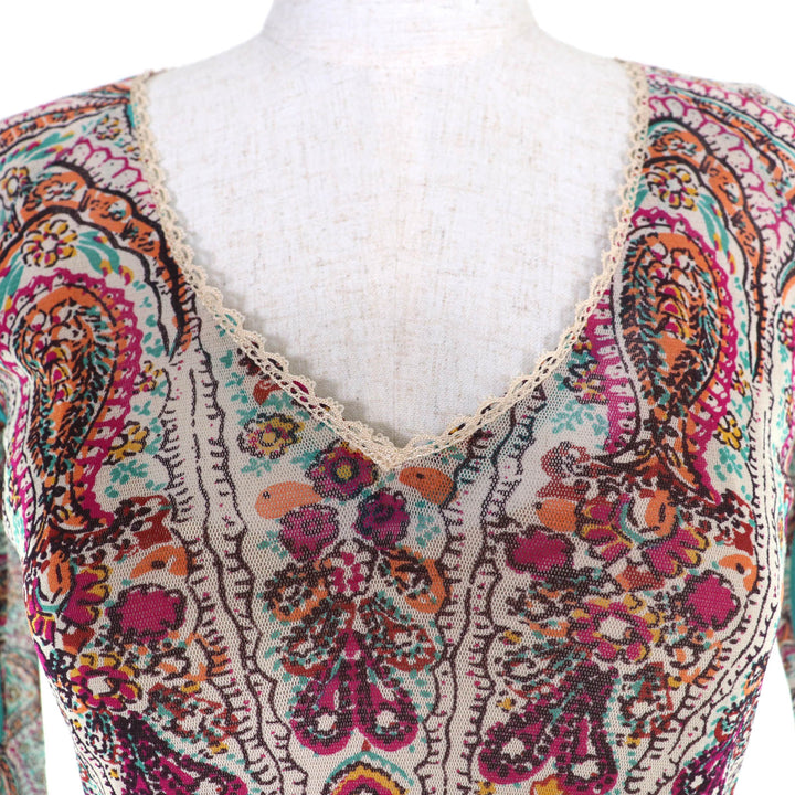 Great JEAN-PAUL GAULTIER one piece Power Net Paisley Pattern Long Sleeve 40