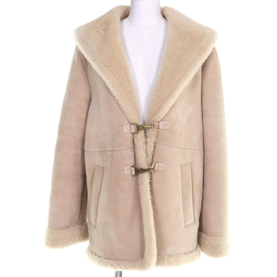 Excellent COACH Mouton coat beige Sheepskin Leather Women M CF025
