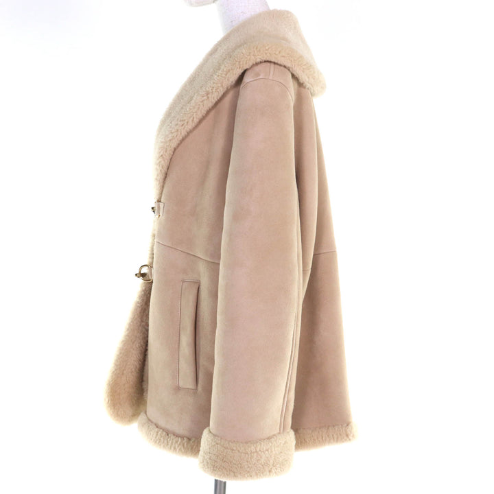 Excellent COACH Mouton coat beige Sheepskin Leather Women M CF025