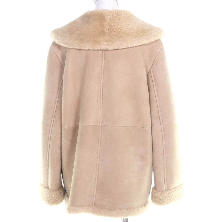 Excellent COACH Mouton coat beige Sheepskin Leather Women M CF025