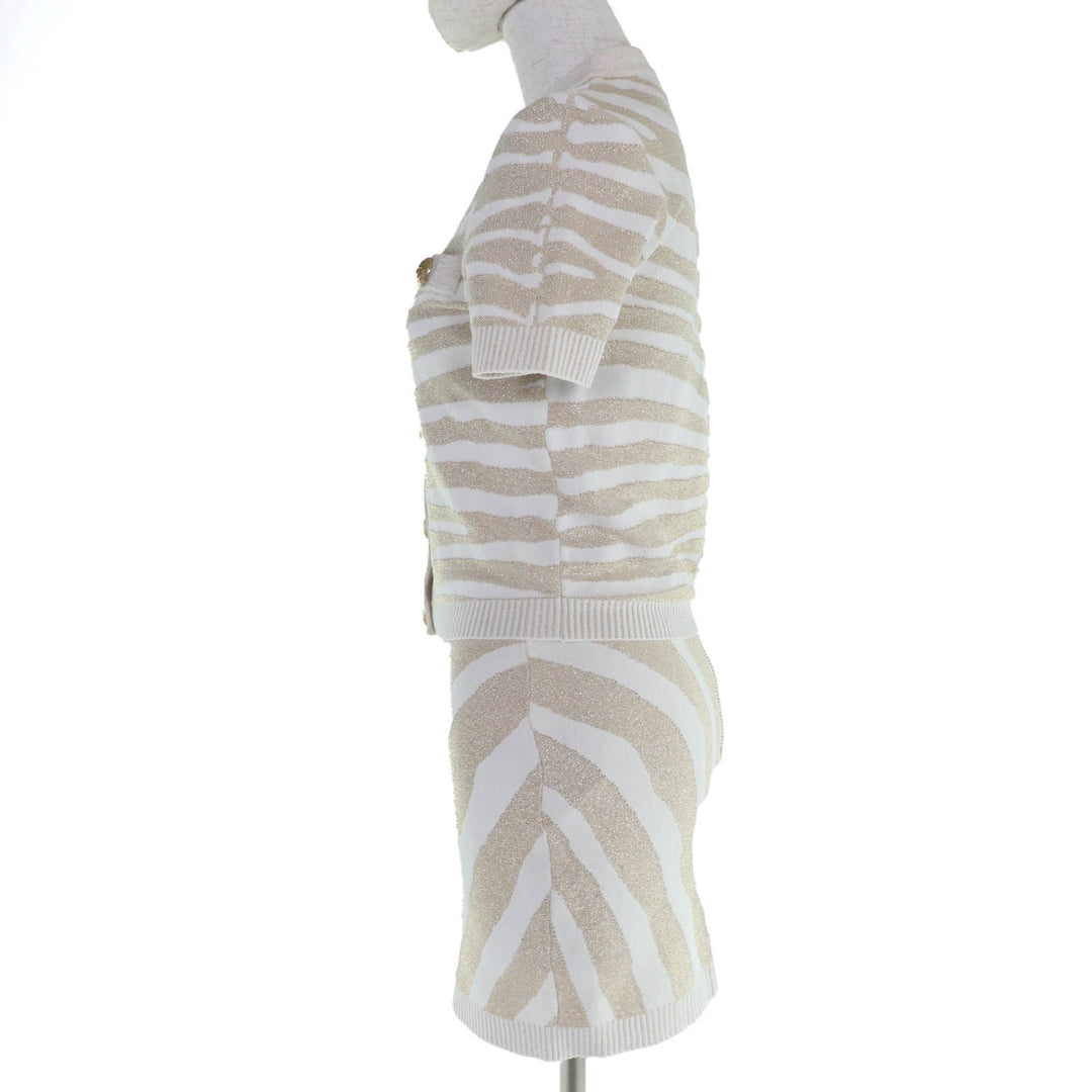 Excellent BALMAIN two-piece set Zebra print knit top and mini skirt gold Women