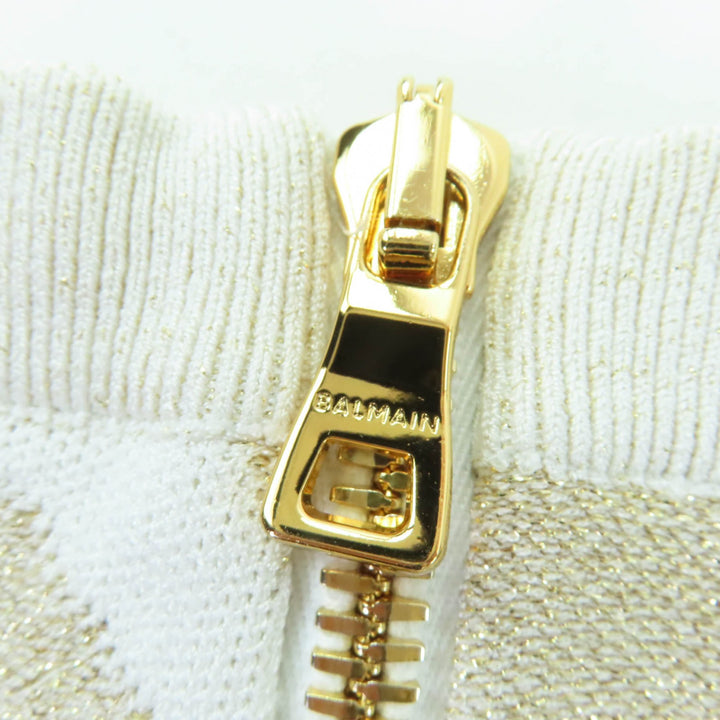 Excellent BALMAIN two-piece set Zebra print knit top and mini skirt gold Women