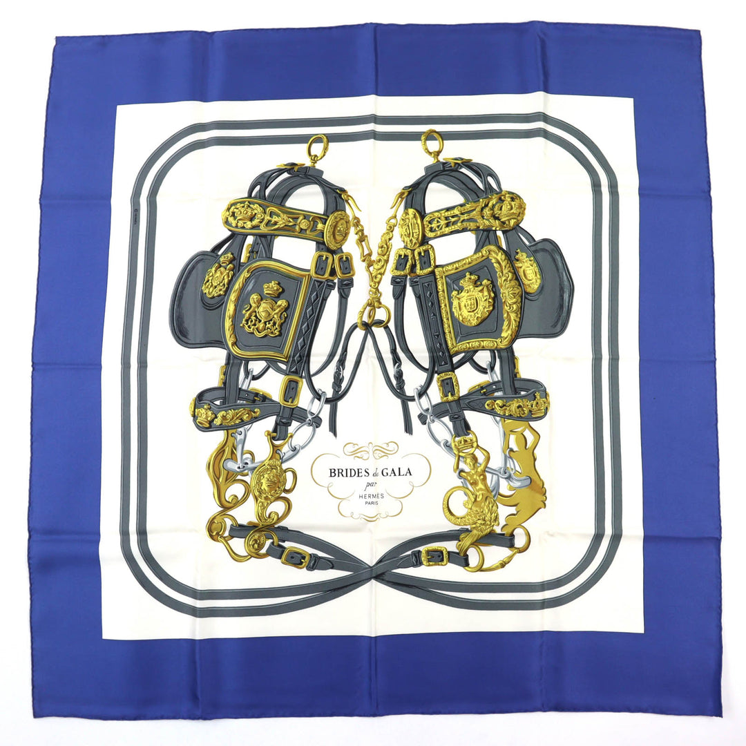 爱马仕 (HERMES) 精美丝巾，BRIDES de GALA 庆典系列，新娘款，蓝色真丝，女士款