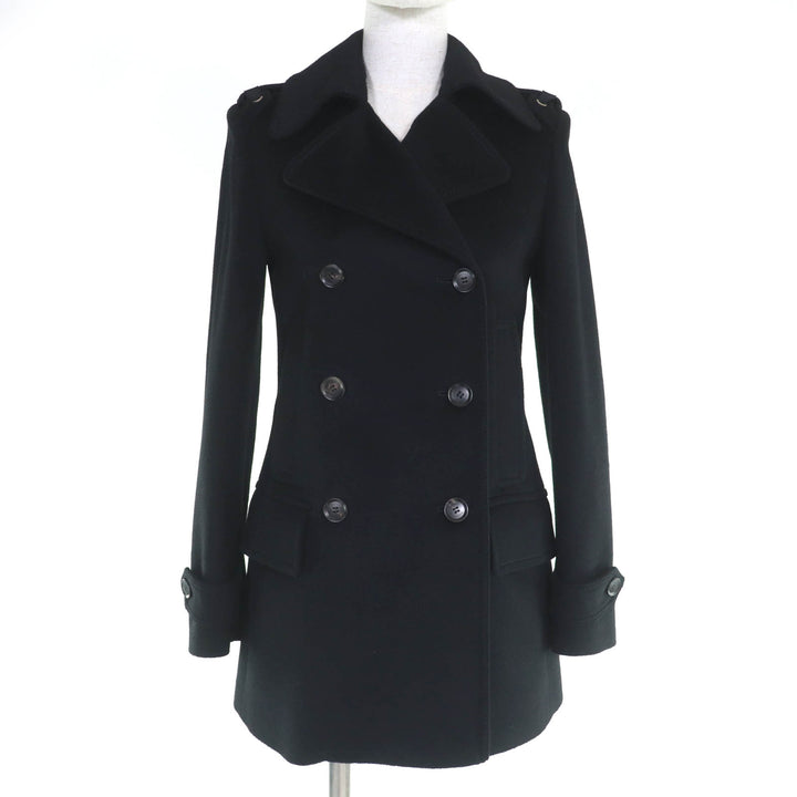 Excellent GUCCI pea coat Logo button and epaulettes black wool Women 36 325072