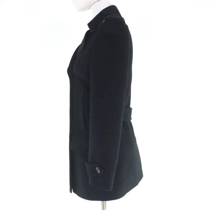 Excellent GUCCI pea coat Logo button and epaulettes black wool Women 36 325072