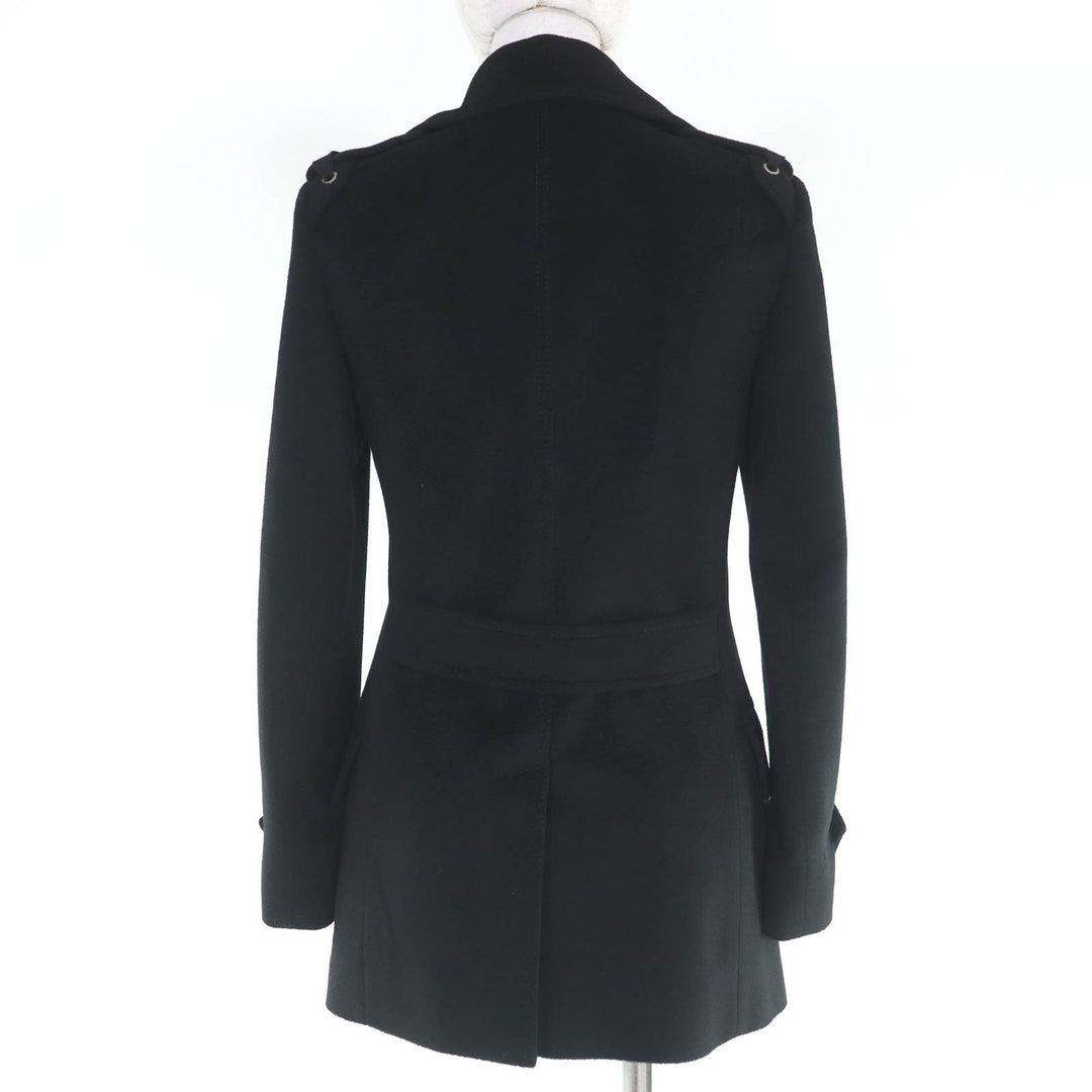 Excellent GUCCI pea coat Logo button and epaulettes black wool Women 36 325072
