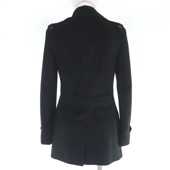 Excellent GUCCI pea coat Logo button and epaulettes black wool Women 36 325072