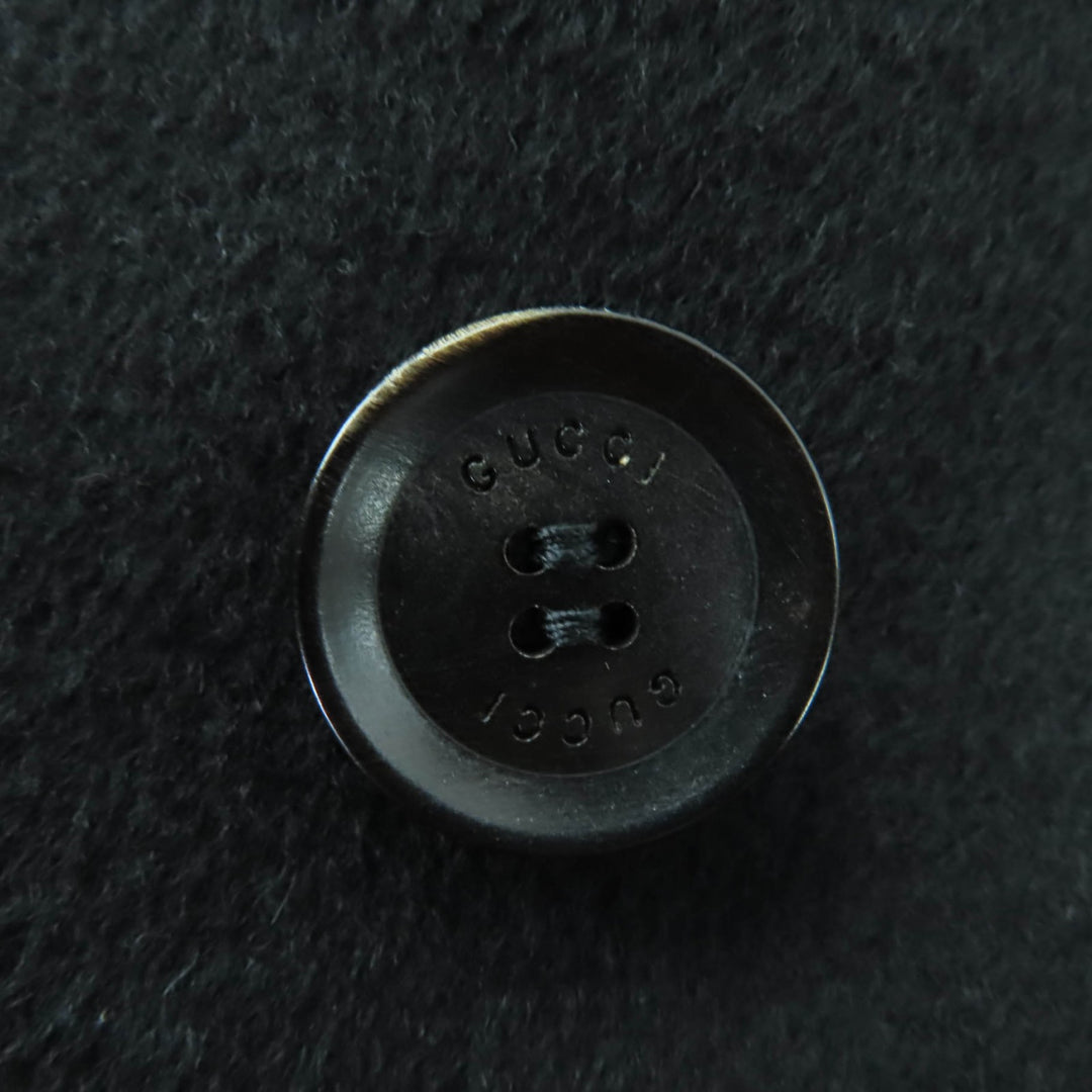 Excellent GUCCI pea coat Logo button and epaulettes black wool Women 36 325072