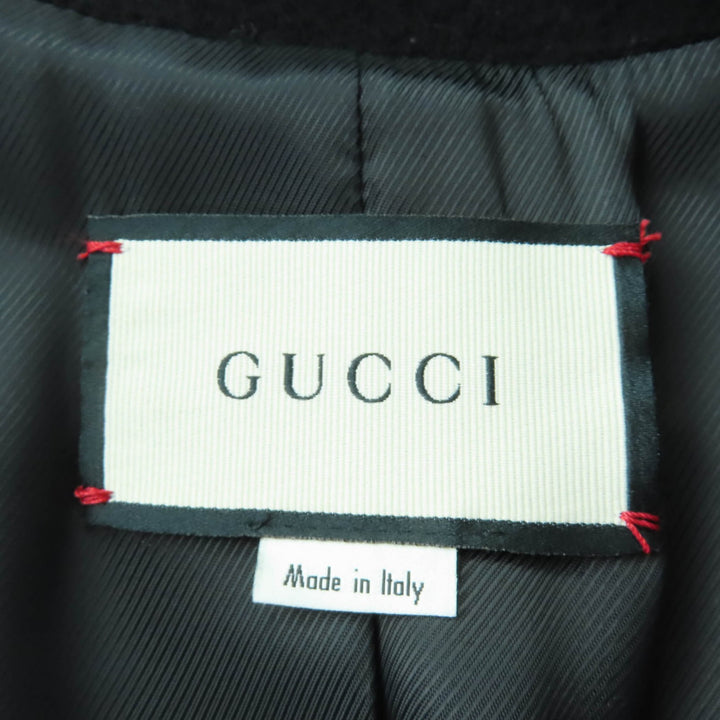 Excellent GUCCI pea coat Logo button and epaulettes black wool Women 36 325072