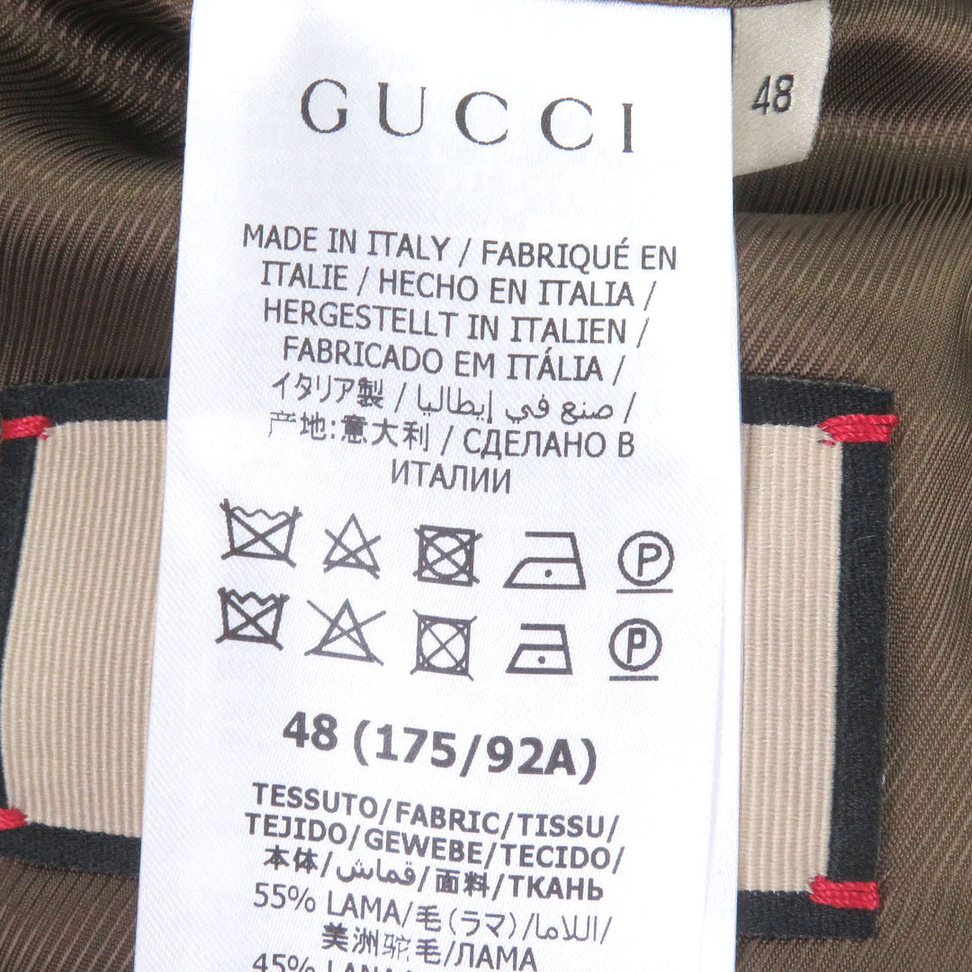 素晴らしいグッチコート GGストライプ くるみボタン グリーン ラマ メンズ 48 639261