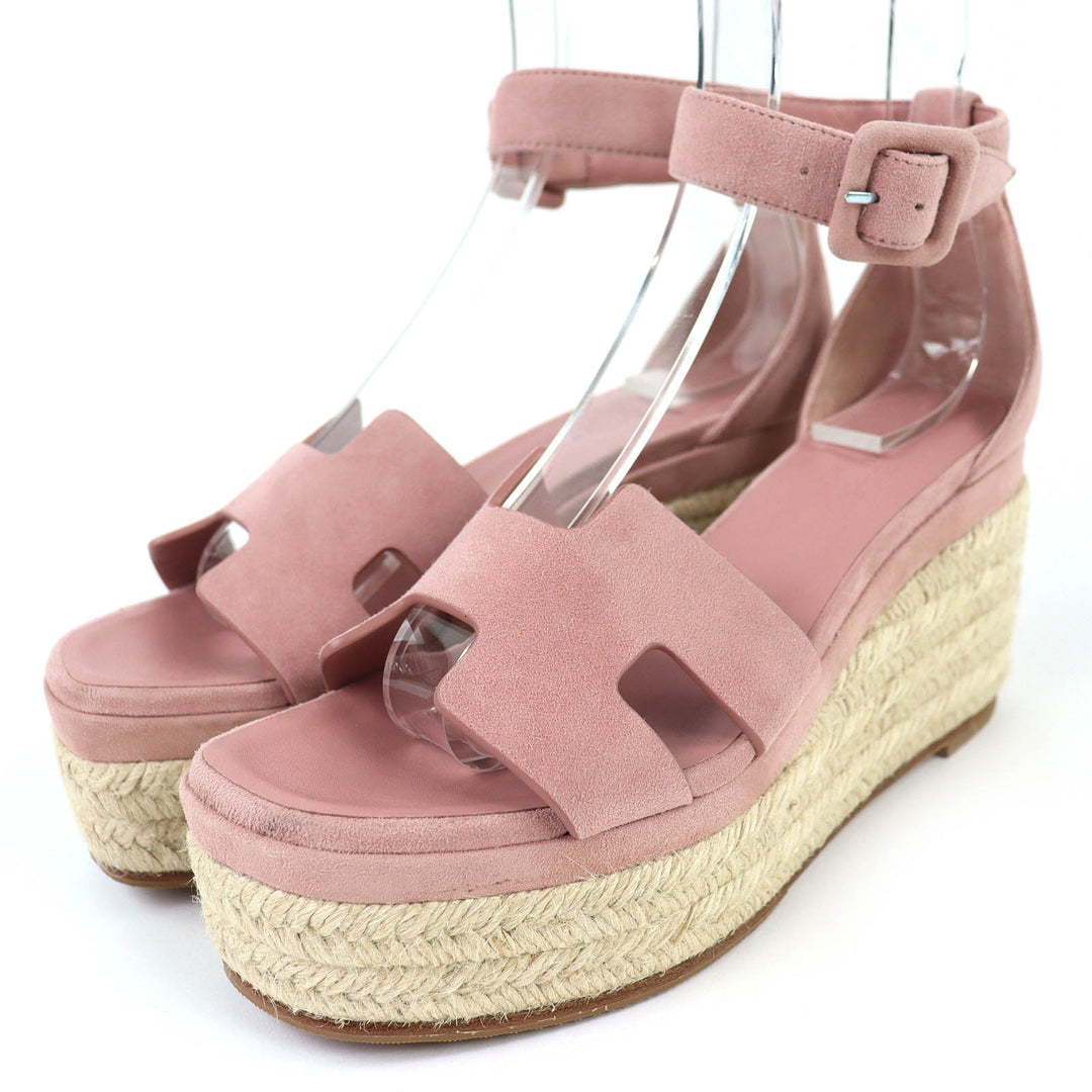Excellent HERMES Sandals Espadrilles Elda Ankle strap suede leather pink 36