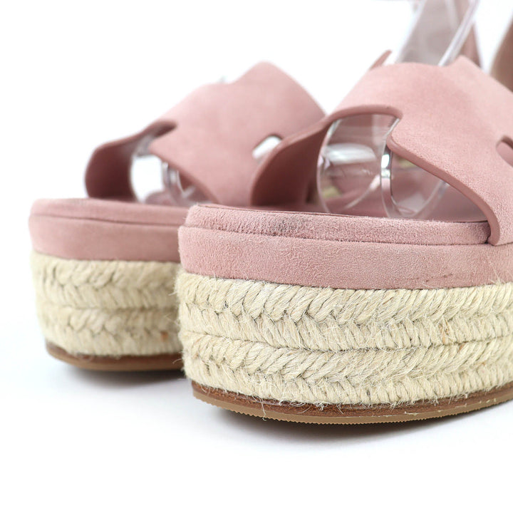 Excellent HERMES Sandals Espadrilles Elda Ankle strap suede leather pink 36