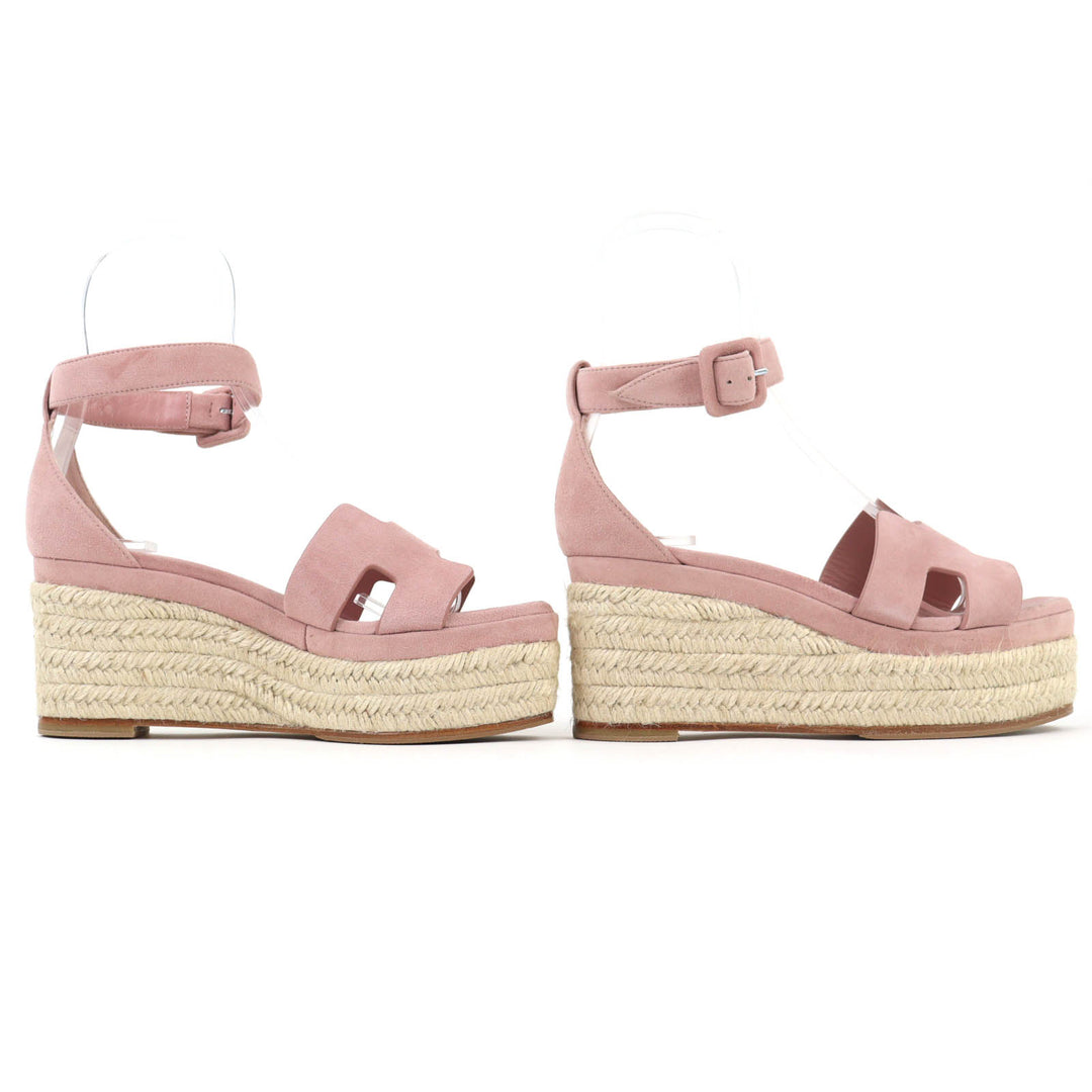 Excellent HERMES Sandals Espadrilles Elda Ankle strap suede leather pink 36