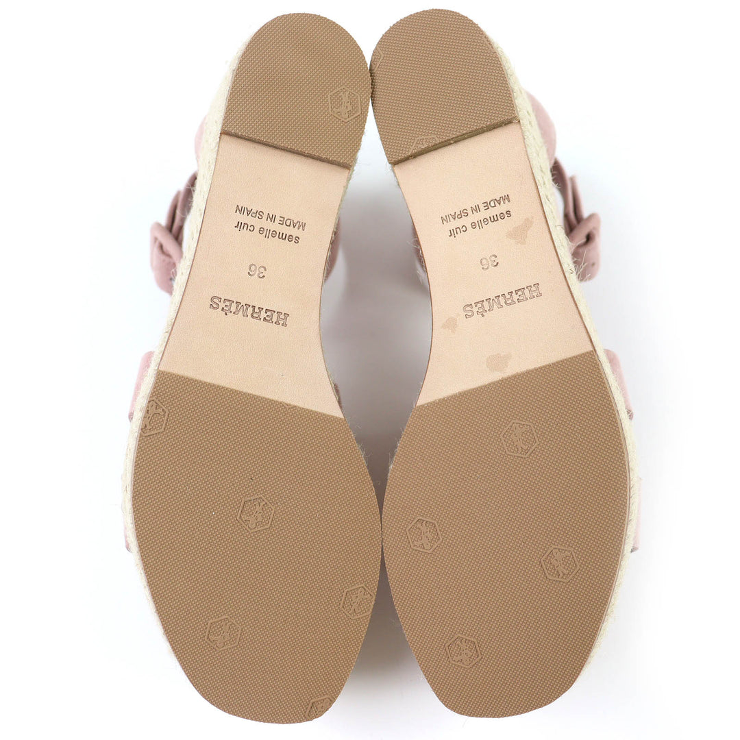 Excellent HERMES Sandals Espadrilles Elda Ankle strap suede leather pink 36